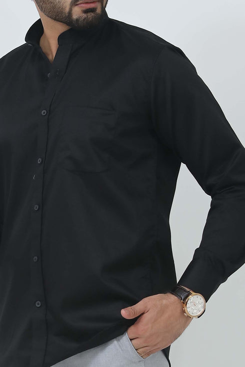 Veshbhoshaa Bluebird Men'S Black Mandarin Collar Formal Shirt